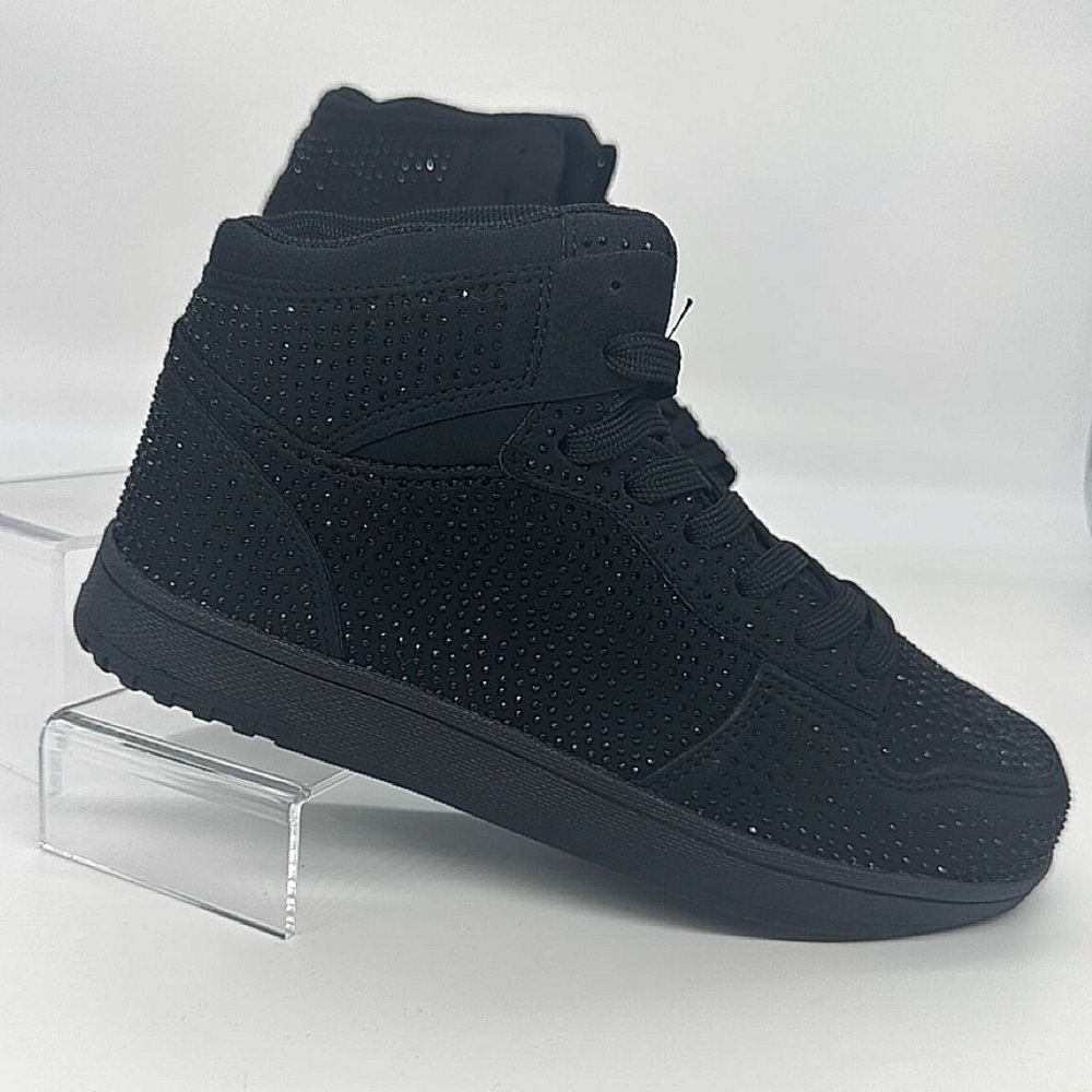 Women’s Black Rhinestone Lace-Up High Top Sneakers